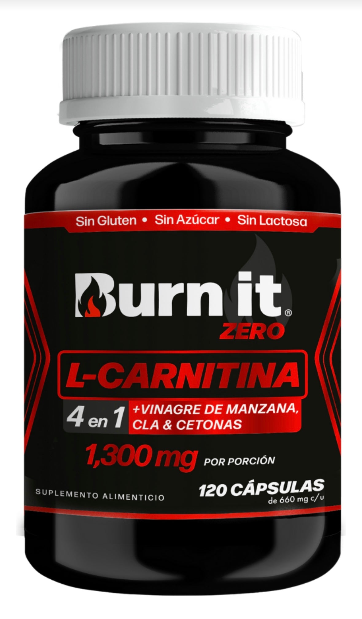 Burn it Zero Quemador Grasa Termogenico 4en1 1300mg: L Carnitina, Vinagre de Manzana, CLA, Cetonas | Suplemento alimenticio 120 capsulas | Vitaminas Hombre - Mujer