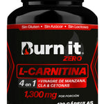 Burn it Zero Quemador Grasa Termogenico 4en1 1300mg: L Carnitina, Vinagre de Manzana, CLA, Cetonas | Suplemento alimenticio 120 capsulas | Vitaminas Hombre - Mujer
