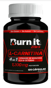 Burn it Zero Quemador Grasa Termogenico 4en1 1300mg: L Carnitina, Vinagre de Manzana, CLA, Cetonas | Suplemento alimenticio 120 capsulas | Vitaminas Hombre - Mujer