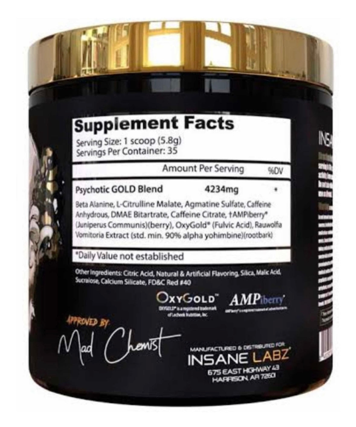 Pre Entreno Insane Labz Psychotic Gold 35 Servicios Sabor Fruit Punch
