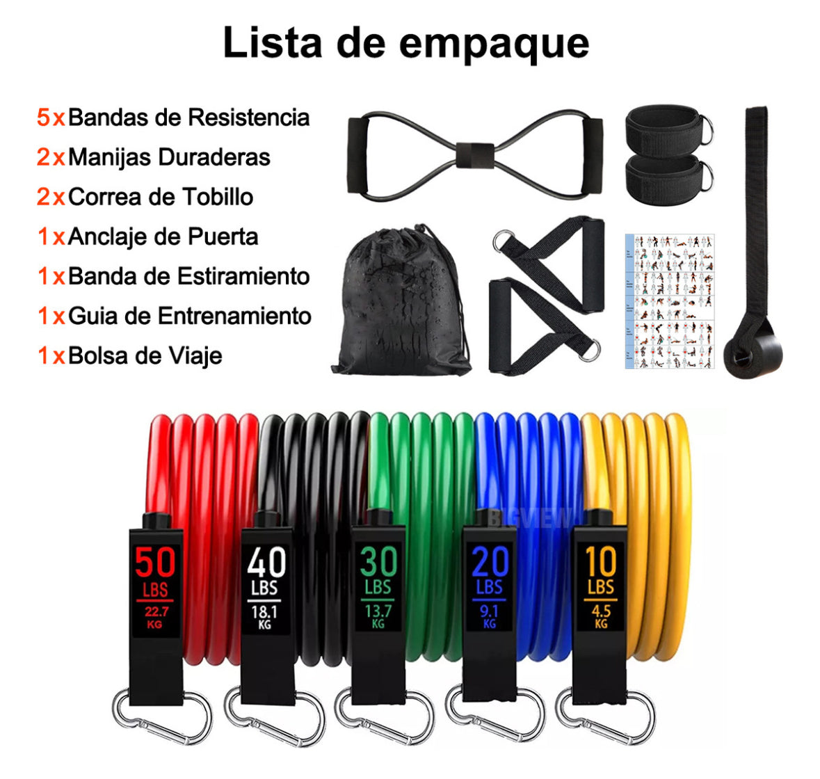 150lbs Kit De Bandas De Resistencia Ligas Para Ejercicio 12pzs Ejercicios En Casa Bigview TPE-R150