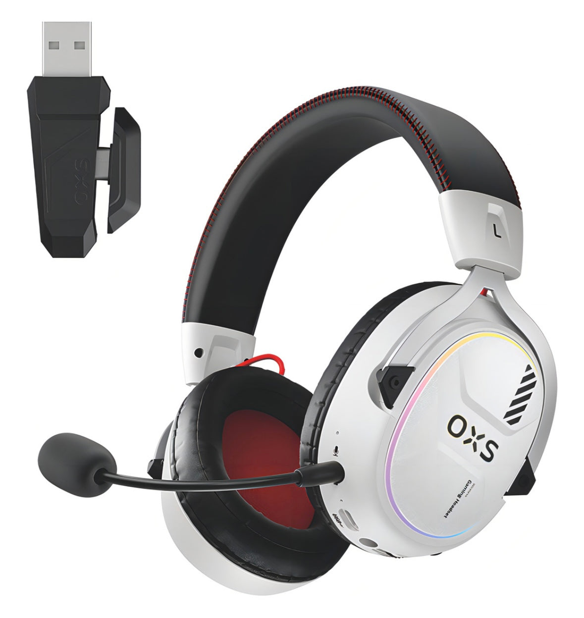 Audífonos Gamer Para Inalámbricos Diademas con Micrófono De Cancelación De Ruido Sonido Envolvente Virtual 7.1, 2.4g De Baja Latencia Con Conector Usb Y Type-c, Bluetooth 5.3 Para Pc Oxs G2 Blanco