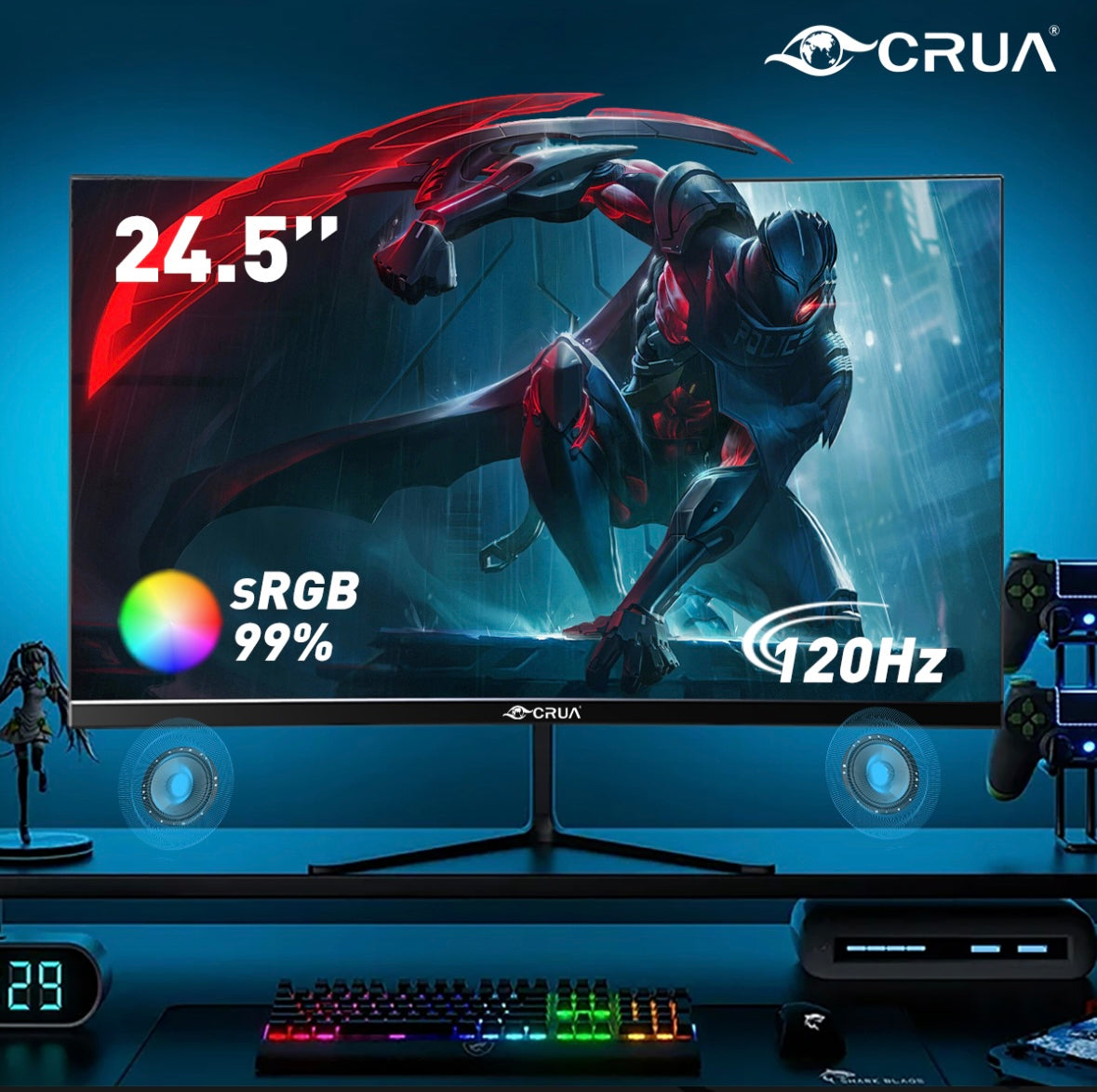 Monitor Gamer Crua CR240QA Curb con pantalla de 24.5" 120Hz y resolución Full HD HDMI VGA LED Negro