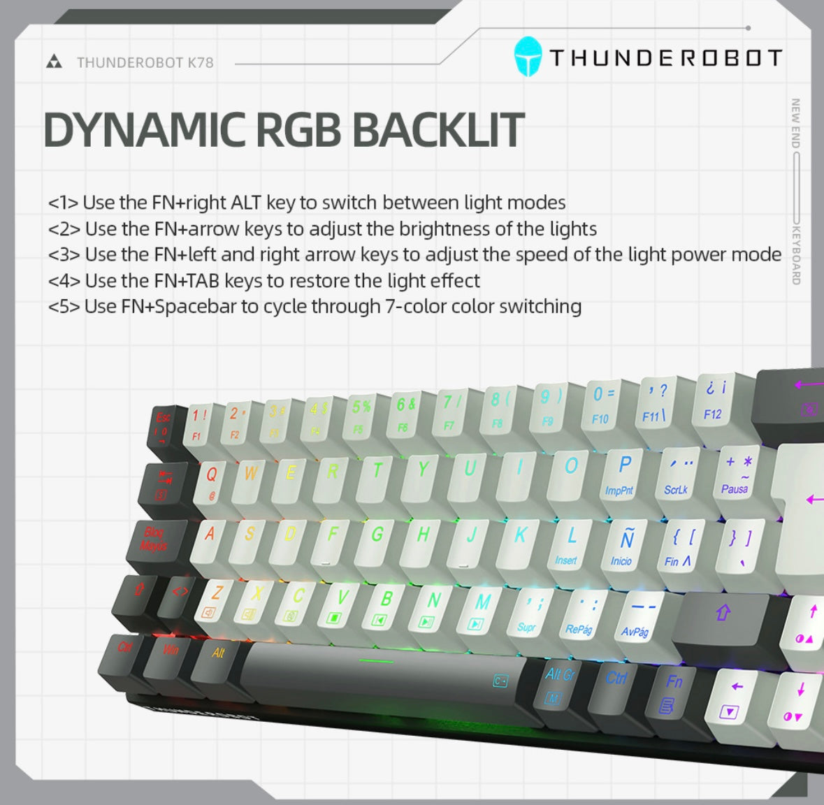 Español Teclado Mecánico Gamer Wired Thunderobot K78 Rgb, Red Switch