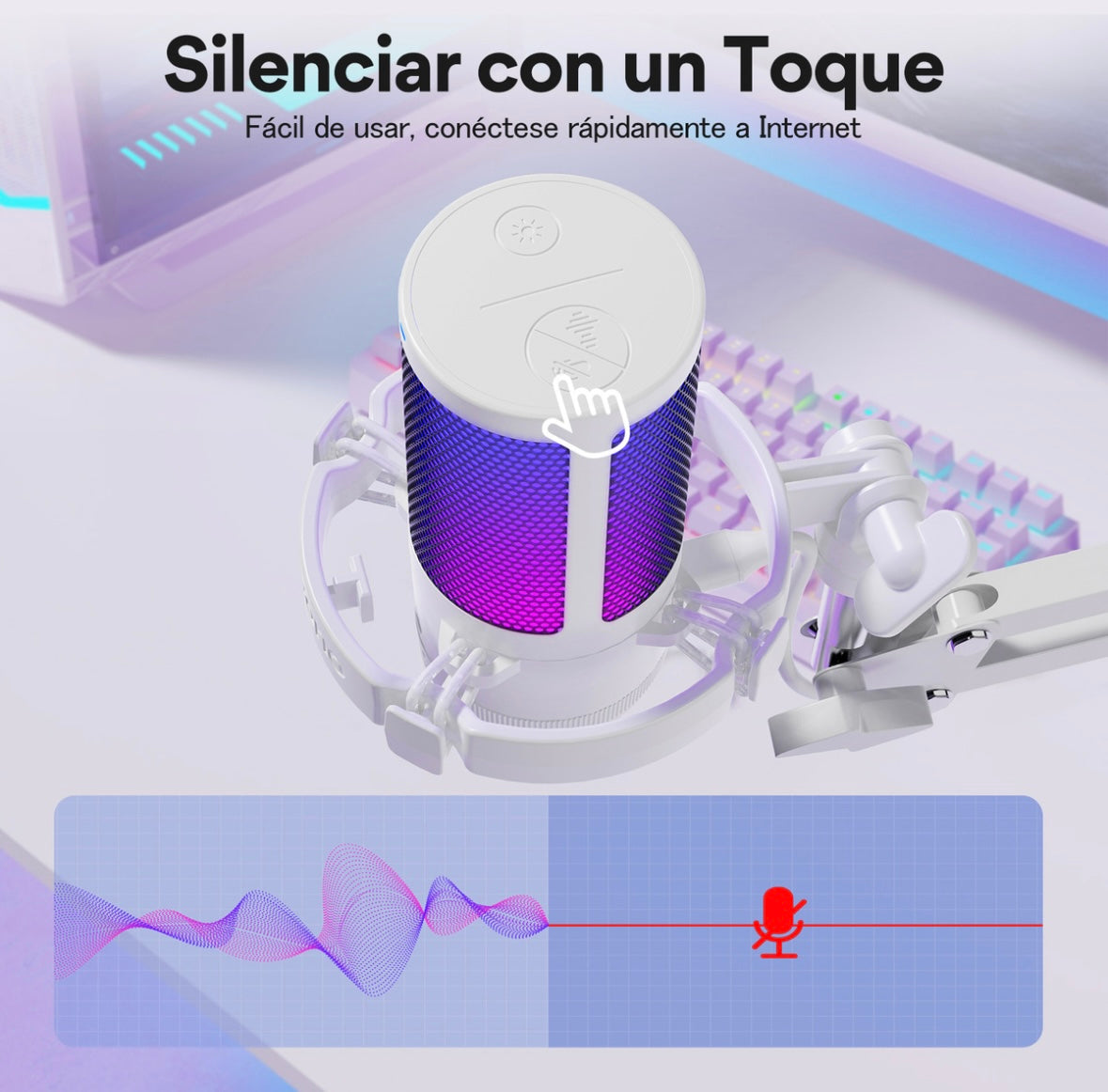 Maono Micrófono Gamer Rgb Condensador Usb Para Pc,dgm20s Color Blanco