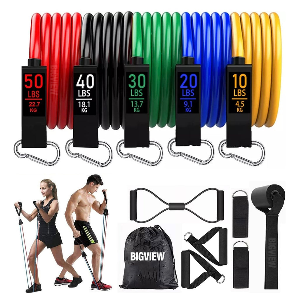 150lbs Kit De Bandas De Resistencia Ligas Para Ejercicio 12pzs Ejercicios En Casa Bigview TPE-R150