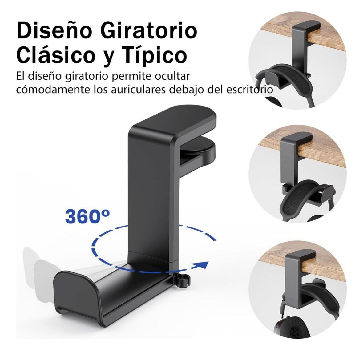 Soporte Giratorio Para Auriculares Gancho Gaming Con Cilp Huo Ji CQ001 Negro