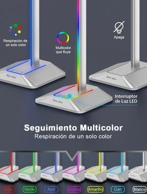Base Soporte De Audífonos  New Bee Con Luz Led Rgb Usb, color plateado