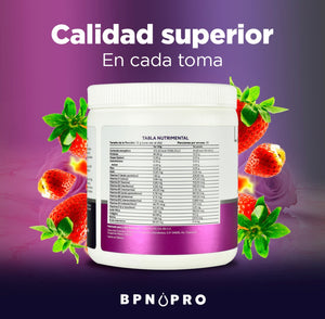 Colágeno Hidrolizado BPN PRO en Polvo con Ácido Hialurónico y Ácido Fólico, Sabor Fresa 360g Mejora tu Salud y Belleza, Fortalece Articulaciones, Piel Radiante, Suplemento Nutricional de Alta Calidad
