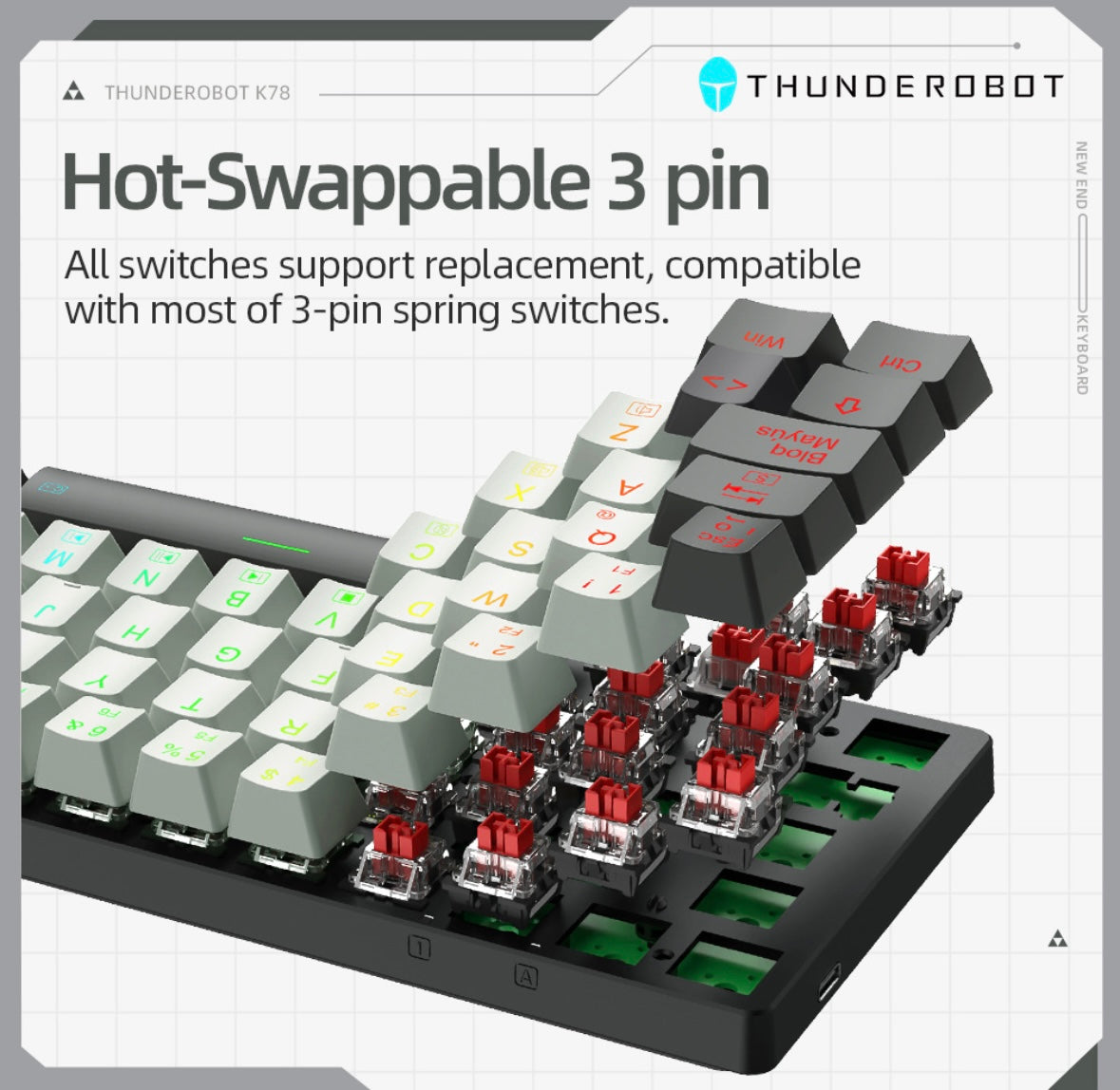 Español Teclado Mecánico Gamer Wired Thunderobot K78 Rgb, Red Switch