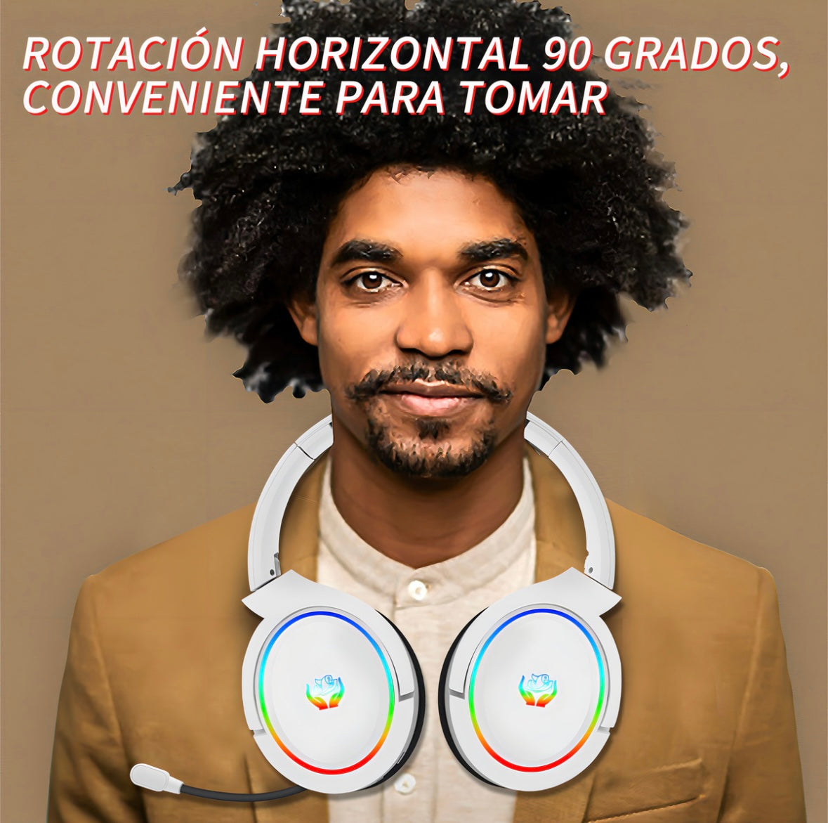 Auricular gamer inalámbrico Huo Ji X7 blanco con luz rgb LED