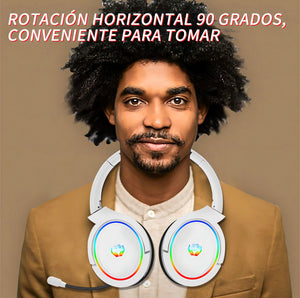 Auricular gamer inalámbrico Huo Ji X7 blanco con luz rgb LED