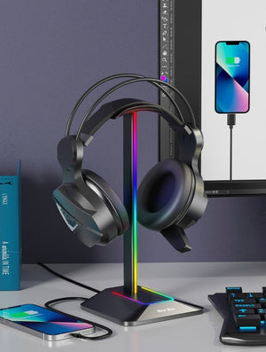 Base Soporte De Audífonos  New Bee Con Luz Led Rgb Usb