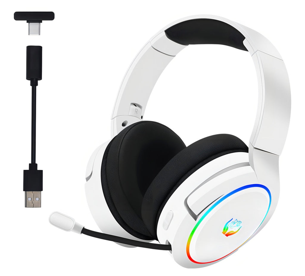Auricular gamer inalámbrico Huo Ji X7 blanco con luz rgb LED