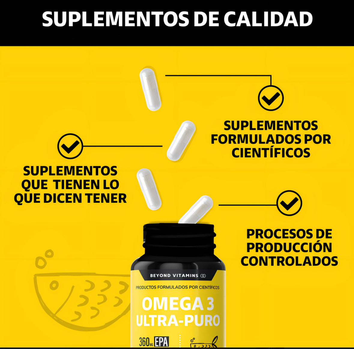 Omega 3 Premium 1000mg Suplemento Alimenticio Aceite De Pescado Como Tg Beyond Vitamins Sin Sabor Sin Rellenos - Vitaminas Mujer / Hombre - 60 Cápsulas