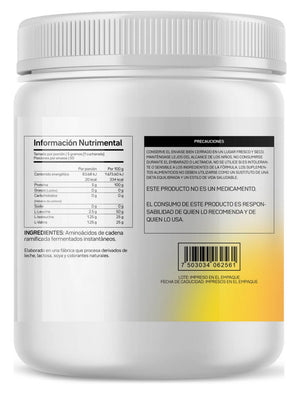 Aminoácidos PURE BCAA Powder Vegetal, Fermentado, Instantáneo Primetech 50 serv sin sabor y sin nada agregado, sólo 2.5 g de L-Leucina, 1.25 de L-Isoleucina y 1.25 de L-Valina por porción