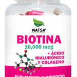 Biotina 10,000 Mcg Con Acido Hialuronico Y Colageno 100 Caps, para Hombres y Mujeres, Fortalece y Crece Cabello, Piel y Uñas