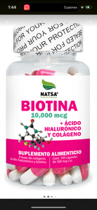 Biotina 10,000 Mcg Con Acido Hialuronico Y Colageno 100 Caps, para Hombres y Mujeres, Fortalece y Crece Cabello, Piel y Uñas
